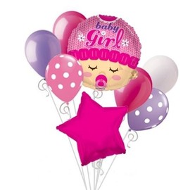DalvayDelights 8 Piece ITS a Girl Pink Baby Shower Gender Reveal Party Mylar and Latex Balloons Bouquet Set