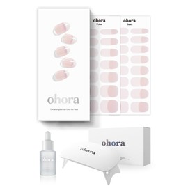 ohora Semi-Cured Gel Nail Strips Value Set (N Essential French Starter Kit) Includes Full Size Lamp and Mini Remover, Salon-Quality, Long Lasting, Easy to Apply & Remove
