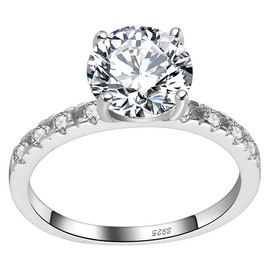 Round CZ Engagement Rings for Women by Ginger Lyne |2 Ct Faux Diamond Ring | 925 Sterling Silver Plated with 14K White Gold Wedding Rings for Women | Travel Promise Rings for Her Size 7