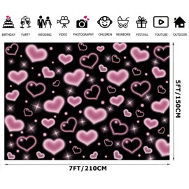 Alltten 7x5FT Pink and Black Hearts Backdrop 2000s Backdrop Valentines Backdrops for Photoshoot Brithday Wedding 90s Old School Party Decoration for Girls F239