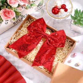 2 Packs Jumbo Cheerleading Bow 8 Inch Large Cheer Hair Bows with Ponytail Holder for Teen Girls Softball Outfit Uniform(Sequin Red)