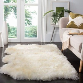 3' X 5' Glam Style Shag Rug - Contains Latex Bright White Solid Color Pattern Hand-Woven Sheepskin Rug Shabby Chic Furry Area Rugs - Modern Luxury Home Decor