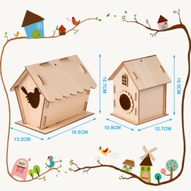Ainiv Children's Bird House Construction Kit, 2 Pieces Outdoor Wooden Bird House, DIY Bird Feeder Toy Gifts for Boys Girls, Bird House Construction Kit, Wooden Bird House Puzzle Making Set