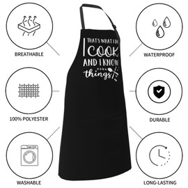 That's What I Do I Cook And I Know Things Apron Humor Funny Letters Aprons For Men Women With Pockets Waterproof Oil Proof With Adjustable Neck For Kitchen Chef Cooking Grilling Baking Gardening