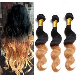 Indian Body Wave Hair Weave Extension Bundle, Two-Tone Tip-Dyed, 100% Human Hair, Length: 16,18,20.