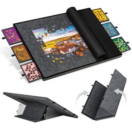 Becko US 2000 Piece Foldable & Tilting Puzzle Board with 6 Colored Drawers & Cover, Lightweight & Portable Puzzle Table with Stand Easel for Angle Adjustment, for 2000 1500 1000 Pieces Jigsaw Puzzles