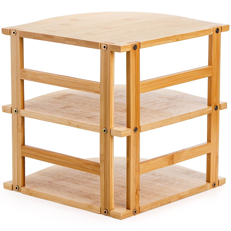Goaste 3-Tier Bamboo Corner Shelf, Kitchen Countertop Storage Organizer, Cabinet