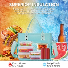 HMLIN OUTOOORS Lunch Box for Women, Large Women's Lunch Bags with an Adjustable Shoulder Strap, Leak Proof Lunch Tote Bag, Insulated Lunch Bag for Office, Work, Picnics, Camp Green