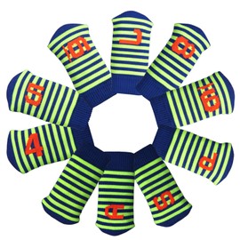 10 Pack Golf Iron Headcovers Stripe Pattern with Iron Headcovers Count (Green x Blue)