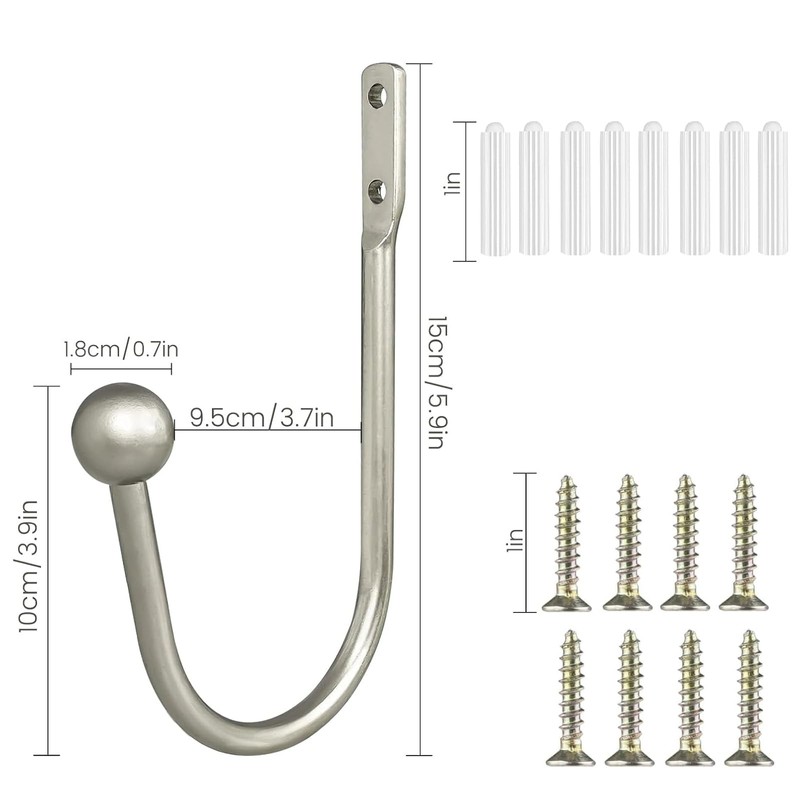 Gripebao 4 Pack Drapery Holdbacks, Pull Backs Wall Mount, Metal