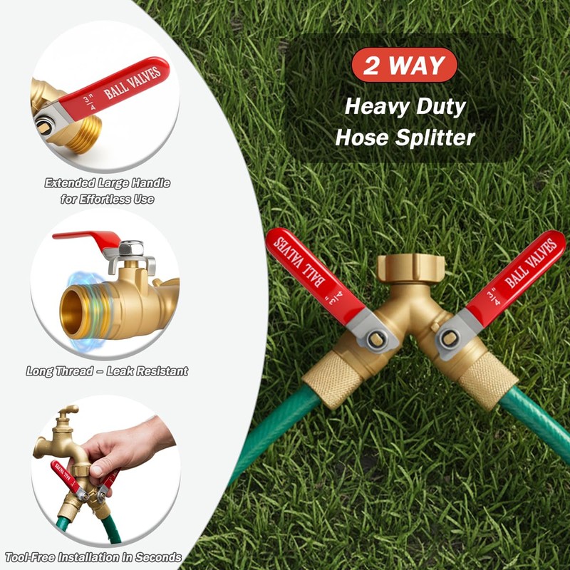 Garden Water Hose Splitter 2 Way Heavy Duty Brass Spigot