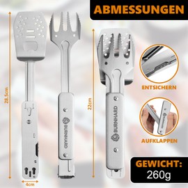 BURNHARD 4-in-1 Barbecue Utensils Multitool Including Barbecue Turner, Grill Fork, Barbecue Tongs and Bottle Opener