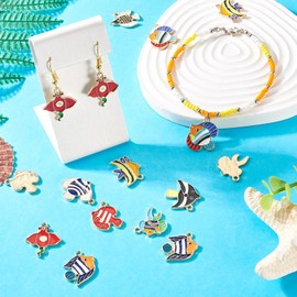 Boutigem 18Pcs 9 Styles Ocean Sea Animal Alloy Enamel Charms Colorful Cute Fish Charm Ocean Theme Dangle Pendants for Jewelry Making DIY Crafts Summer