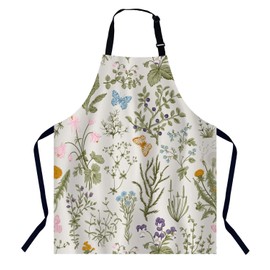 BGBDEIA Herbs and Wild Flowers Kitchen Apron for Women Men, Unisex Adjustable Cooking Apron, Waterproof Apron for Home Kitchen, Restaurant, Coffee House