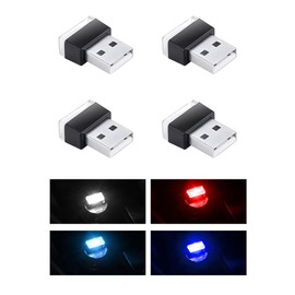 Suvnie 4 PCS Car Interior Ambient Lights, Mini Plug-in USB Port Decorative Night Light, PC Portable Automatic Night Ambient Lighting for Most Vehicles, Car Accessories (White+Red+Blue+Ice Blue)
