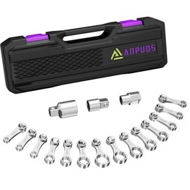 ANPUDS 17 pcs Metric Torque Adapter Set - 12 Point Extensions & Bit Adapter (3/8", 8, 9, 10, 11, 12, 13, 14, 15, 16, 17, 18, 19, 20, 21, 22mm, 1/2''+1/4'')