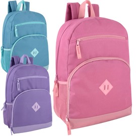 Trail maker 24 pack Classic Backpacks in Bulk Wholesale Backpacks with Side Pocket, Mesh Pocket for Homeless Adults, Donation (Women's Colors Pack)