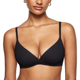 INLYRIC Women's Inbarely Triangle Bralette Comfortable Unlined V Neck Wireless Smoothing Bra Top Stretch Black X-Large