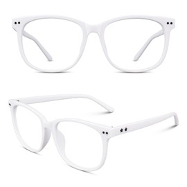 CGID Fake Glasses Clear Lens Non-Prescription Retro Oversized Frame UV400 Protection Men Women CN81, Matte White - Black Rivets, Medium