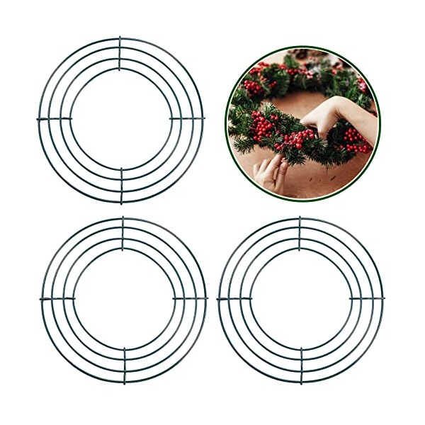3Pack Christmas Wire Wreath Rings 8 inch Metal Wreath Frame,Small