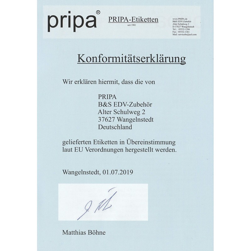 pripa - Etikett 99,1 x 67,7 mm - 8 Stueck