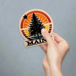 Retroplanet Maine Tree Star Circle Burst Die Cut Sticker