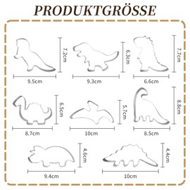 Dinosaur Cookie Cutters, 8 Pieces Dino Cookie Cutters Set, Pteranodon, Triceratops, Humpback Dragon, Trex*2, Hedgehog Dragon, Stegosaurus, Domeosaurus Stainless Steel Cookie Cutter for Children