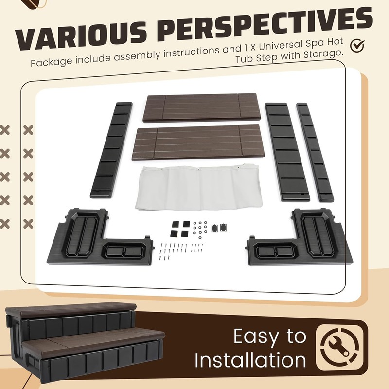 HECASA Hot Tub Steps Outdoor Spa Steps with Storage, Hot