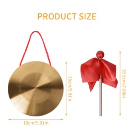 Emperoch 15cm Brass Gong with Mallet, Mini Gong Instrument with Wooden Mallet and Red Ribbon for Home Office Celebration Shop Opening Party Competition Reminder