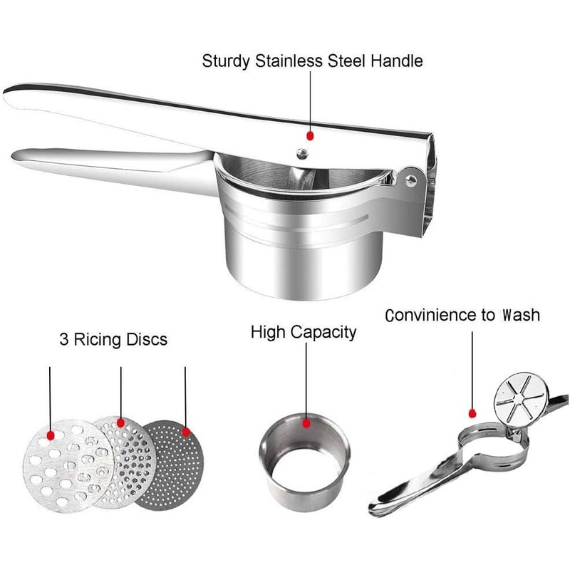 Potato Masher, Stainless Steel Potato Ricer, Manual Squeezer, Vegetable Masher,