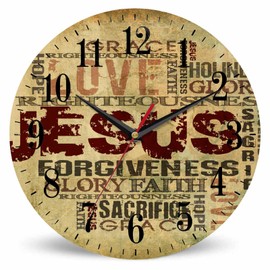 Mxocom Christian Bible Verse Wall Clock Religious Bible Jesus Words 10 Inch Silent Non Ticking Battery Operated Clock Vintage Round Clock for Living Room Bedroom Bathroom Office Decor