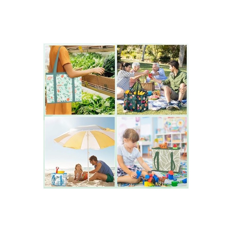 3PCS bolsas de la compra reutilizables,plegables,con base y asas reforzadas