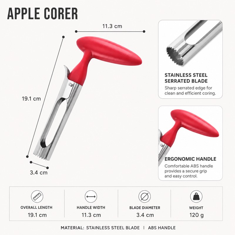 Stainless Steel Apple Corer for Kitchen Prep – 304 Steel