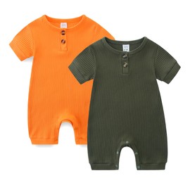 Baby Boy Clothes 0-3 Months 2 Pack Short Sleeve Snap Closure Ribbed Romper
