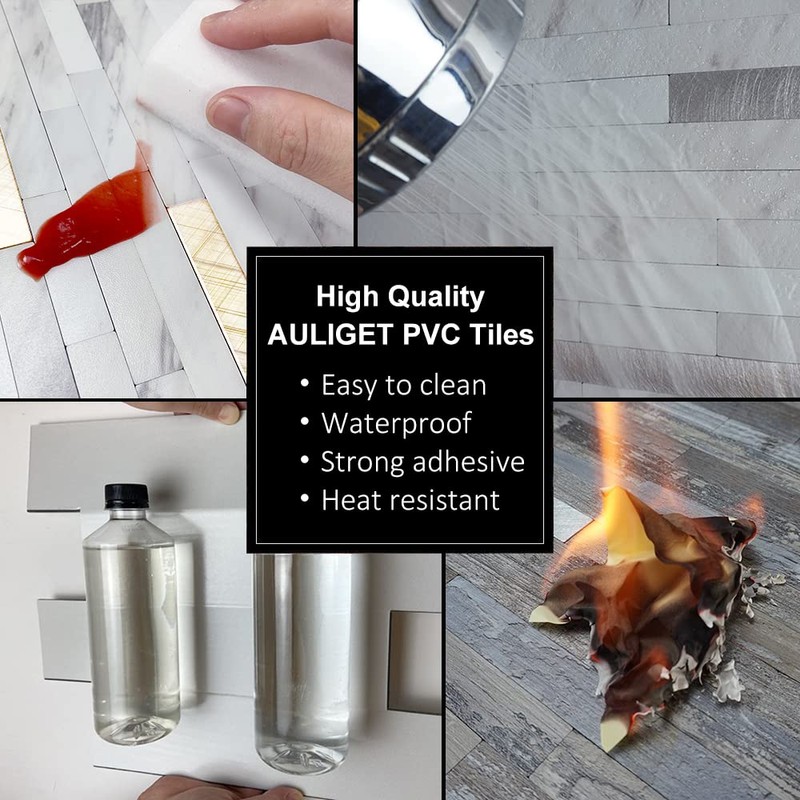 AULIGET 20 Sheets Faux Stone Peel and Stick Backsplash, White