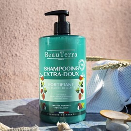 BeauTerra Shampoo Fortificante Extra Suave con hidrolizado de queratina. Shampoo 100% de origen vegetal y natural. Nutre y protege el cabello dañado y quebradizo - 750 ml