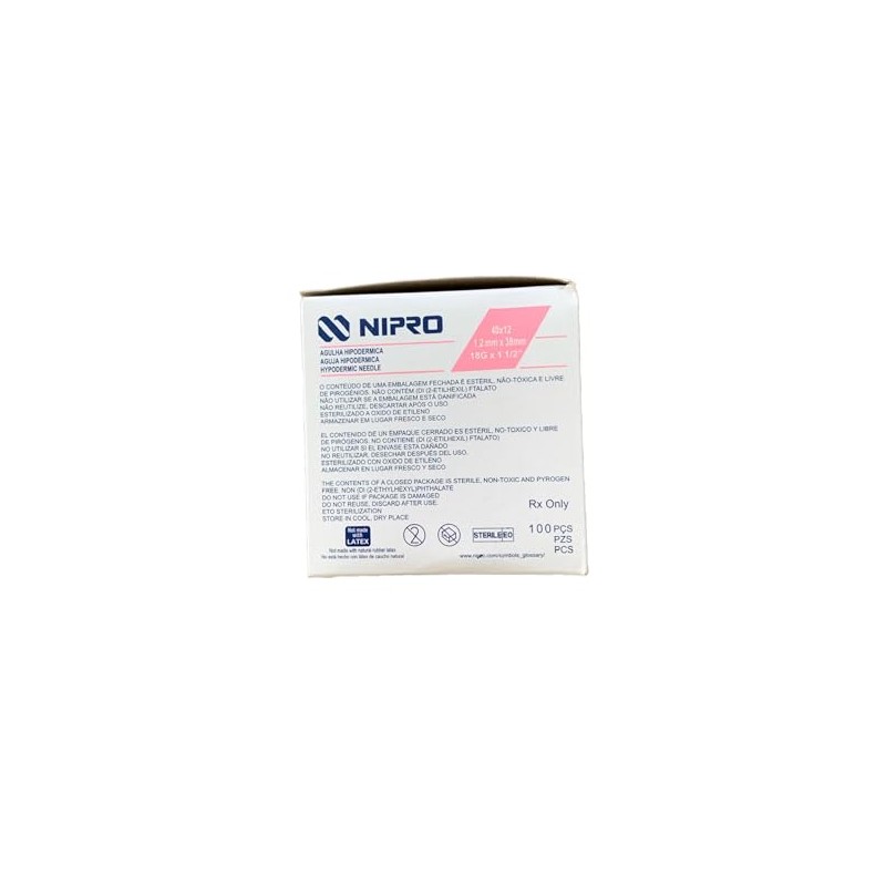 Nipro Aguja Hipodérmica 18G x 1 1/2" Rosa Caja 100