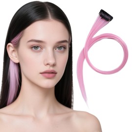 AYNKH 40 PCS Wig Pieces, Hair Extensions, Hanging Ear Dyed Hair Pieces, Bleached and Dyed Wigs for Women, High Temperature Silk Curly Hairs Straight Hair (Sakura Pink)