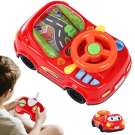 Gifts2U 2-in-1 Toddler RC Racing Adventure Car Steering Wheel Toy, Vehicle Sound Turn Signal Simulated for 18+ Months Baby Learning, Driving Cars Competition Game Toys Birthday Gift for Boy Girl