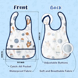 R HORSE 5Pcs Baby Bibs Set Toddler Bibs with Crumb Catcher Pocket & Snap Button Adjustable Outer Space Pattern Waterproof Baby Feeding Bibs for Baby Boys Girls 6-24 Months