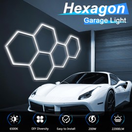 Hexagon Garage Lights, 5 Hexagon LED Light for Garage, 22000LM High Brightness Honeycomb Hex Car Detailing Ceiling LED Shop Light for Garage Warehouse Workshop Gym Shop