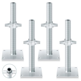 Zonon 4 Pcs Adjustable Scaffolding Leveling Jack Hollow Screw Jacks with Base Plate for Baker Style Scaffolding Baker Scaffold(12 Inch)