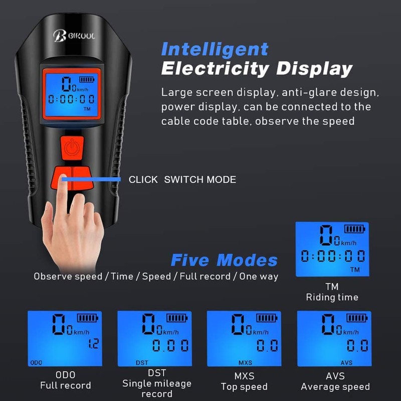 Bike Light Set,Bicycle Headlight with Horn andSpeedometer Odometer,USB Rechargeable Bicycle
