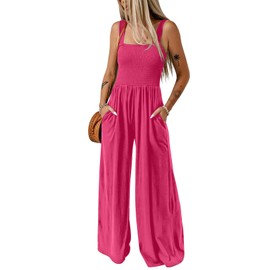Dokotoo Loose Jumpsuits for Women Overalls Oversized Solid Color Wide Leg One Piece Sleeveless jumpsuit Long Pant Romper with Pockets 2025 Fashion Rose Large