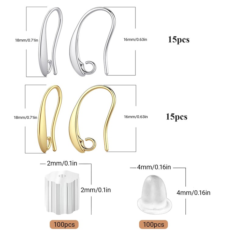 14K Gold Plated and Silver Earring Hooks, 230PCS Earring Findings