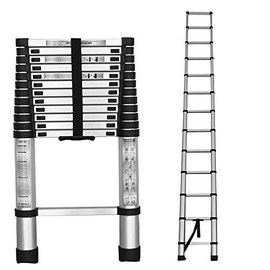 findmall Aluminum Telescopic Extension Ladder Folding Step One-Button Inward Sliding Retraction 10.5FT / 3.2M 12.5FT / 3.8M 14.5FT / 4.4M Multi-Use Non-Slip (12.5FT / 3.8M)