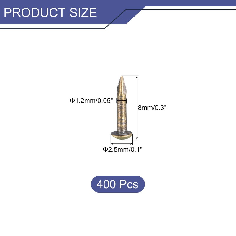 sourcing map 400 Pcs Small Tiny Nails 1.2mmx8mm(DXL) Tiny Brass