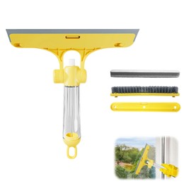 Dayinkes 4 in 1 Window Cleaning Scraper Tool Kit, TPR Squeegee with Sprayer Bottle, Multifunctional Window Cleaning Tool, Detachable Brush, for Car, Home, Kitchen Windows (Yellow)