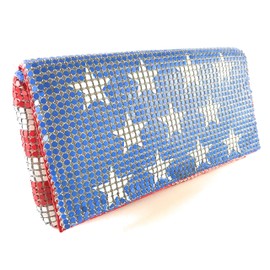 Frewahmesh American Flag Evening Clutch Metal Mesh Purse Handbag with Short shoulder Strap for Party or Daily Use