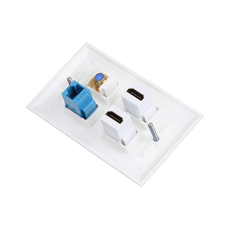 Tayte HDMI Coax Ethernet Wall Plate, 4-Port, White, Cat6, HDMI,